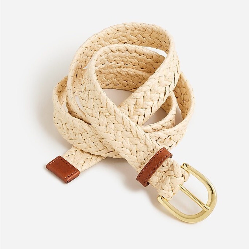 NWT J.Crew Natural Straw Woven Belt with Gold Buckle size M/L
